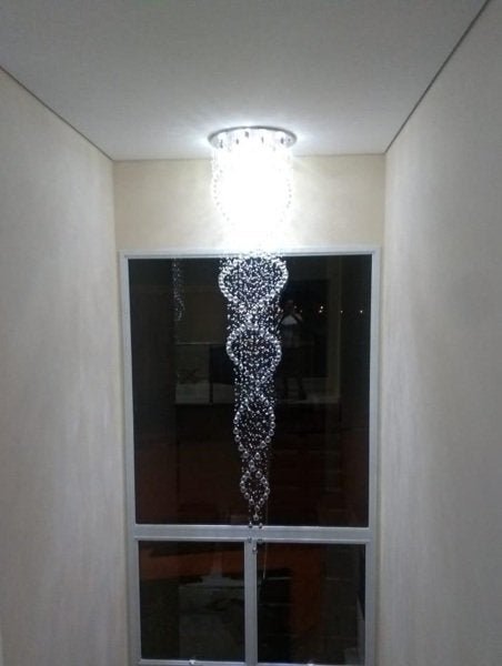 Lustre Pendente Grande em Cristais K9 Base em inox de sobrepor com 2,50 de altura - 2