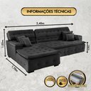 Ver imagem 5 de Sofá Orlando 2.40x1.70m com Chaise, Retrátil e Reclinável - Preto