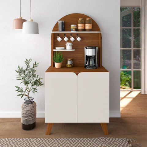 Buffet Cantinho do Café Viena com Prateleira - Artely Cantinho Café Viena Cedro/offwhite