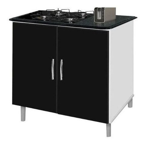 Balcão para Cooktop de 4 Bocas Luanda Cor Preto Marmorizado - Preto Marmorizado