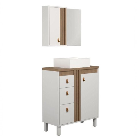 Gabinete para Banheiro Sofia 80cm com Pé Branco