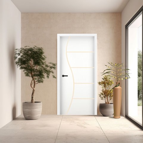 Folha de Porta em Madeira Frisada 7 210x80 Gitale Portas: Branco/ 210x80cm