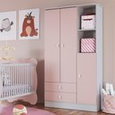 Ver imagem 2 de Guarda-Roupa Infantil 3 Portas 2 Gavetas Puxador de Urso Tedy Branco/Rosa - Percasa