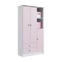 Ver imagem 1 de Guarda-Roupa Infantil 3 Portas 2 Gavetas Puxador de Urso Tedy Branco/Rosa - Percasa