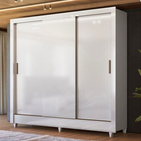 Guarda-roupa Casal Office 3 Portas 2 Gavetas Branco - Pnr Móveis