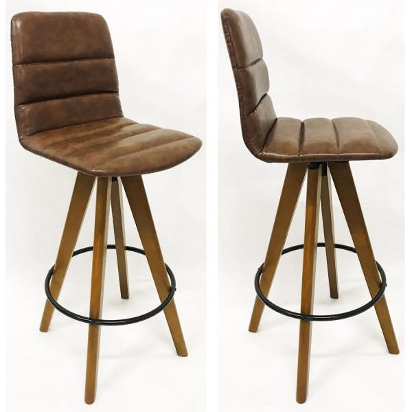 Kit 2 Banquetas Decorativa Gomada Marrom Base Giratória Madeira - Poltronas do Sul