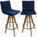 Ver imagem 1 de Kit 2 Banquetas Decorativa Jaque Veludo azul marinho Base Giratória Madeira - Poltronas do Sul