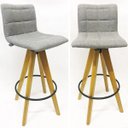 Ver imagem 1 de Kit 2 Banquetas Decorativa Jaque Gomos Linho Cinza Base Giratória Madeira - Poltronas do Sul