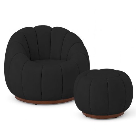 Poltrona Decoratica Orgânica Fixa com Puff Nuvem Veludo Preto - Loja Sheep