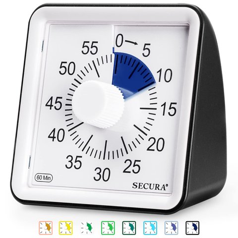 Secura Timer Visual de 60 Minutos para Sala de Aula e Gestão de Tempo (azul Marinho e Preto)