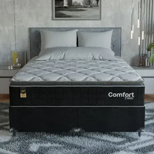 Ver imagem 6 de Cama Box Queen + Colchão Comfort Class Pillow Top 158x198cm Preto/suede Preto