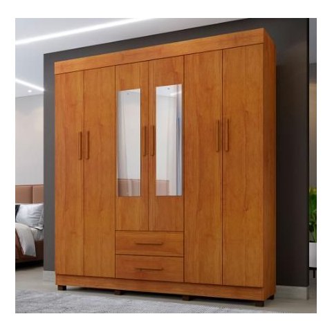 Guarda Roupa Casal com Espelho 6 Portas 2 Gavetas com Pés 170cm Copacabana Cinamomo - Benetil