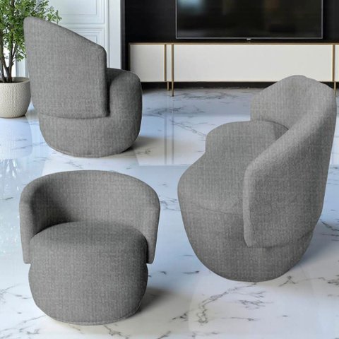 Kit Namoradeira + 2 Poltronas Decorativa Beatriz Orgânica Linho Cinza