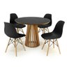 Conjunto Mesa de Jantar Redonda Luana Amadeirada Preta 100cm com 4 Cadeiras Eames Eiffel - Preto - 1