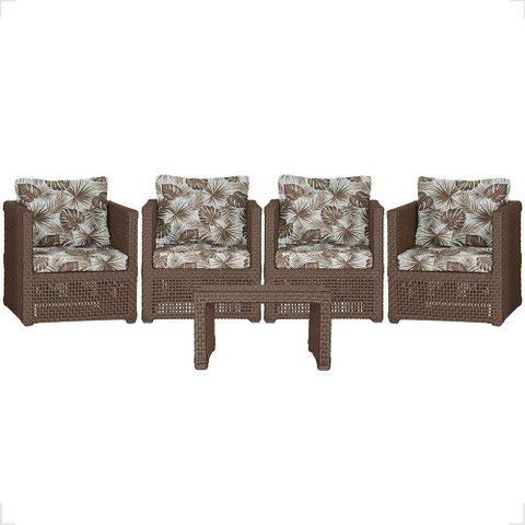 Mesa Centro e 4 Poltronas Madri Corda Náutica Estofado 6 Trama Original