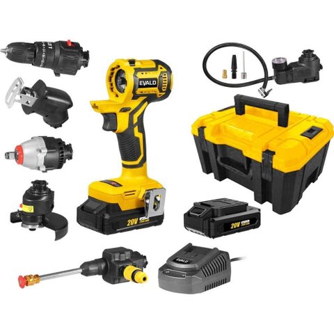 Kit Furadeira Bateria 20v Multifunção 6 em 1 Brushless Evfm-6 Evald-bivolt