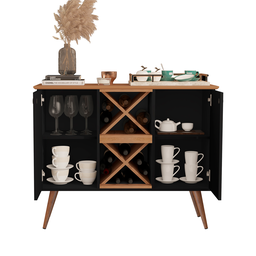 Buffet Aparador Cafe Adega Bar Elegance 2 Portas - Preto/nature - 3