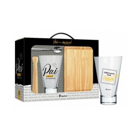 KIT CAIPIRINHA COPO LONG GRANDE PAI AMOR ETERNO DIA DOS PAIS Brasfoot