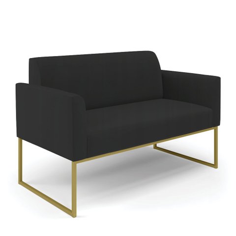 Sofá Namoradeira Base Industrial Dourado Marisa Veludo Preto D03 - D'Rossi
