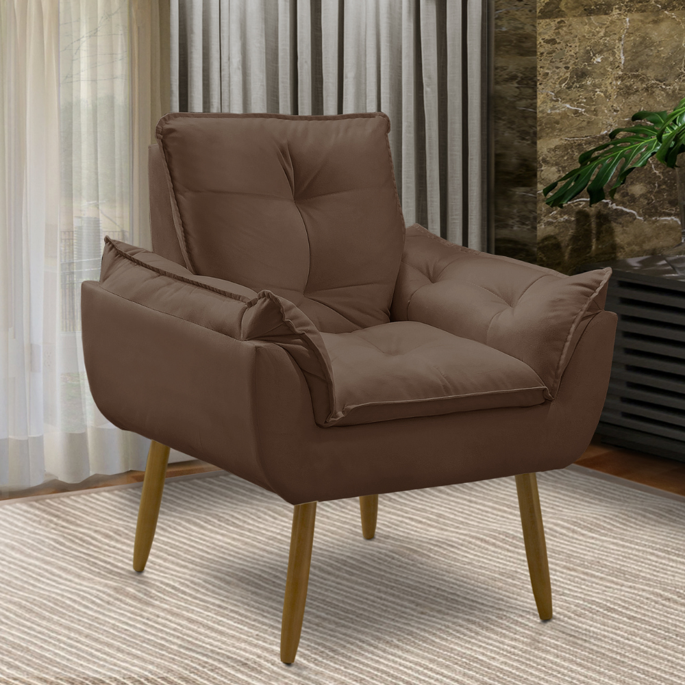 Poltrona Decorativa Opala Sala Suede Luxo - Arapongas Decor:marrom