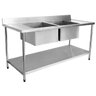 Mesa Pia Aço Inox Industrial com Paneleiro e Duas Cubas 50x40x25cm (Central) - 180x70x90cm - Brascool - 1