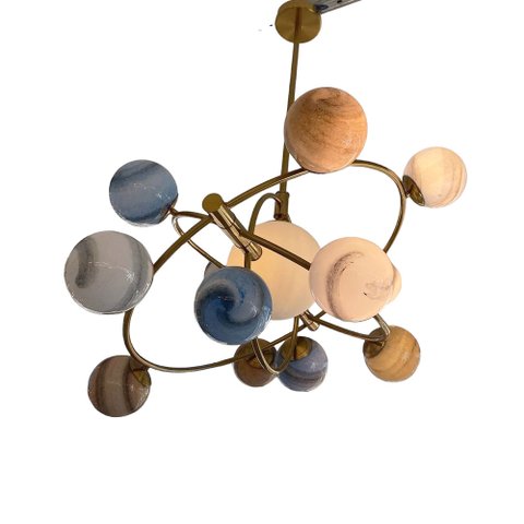 Lustre Pendente Galáxia Dourado para Sala de Jantar e Ambientes Modernos - 100x80cm