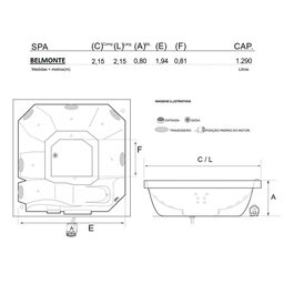 Spa Retangular Belmonte Combate com Hidro em Acrílico - 2.15x2.15x0.80 - 127v - 6