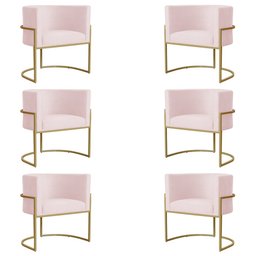Kit 6 Poltronas Decorativa Sala de Estar Luana Base Gold Suede Rosa Claro - Montanaris Decor Md Mont - 1