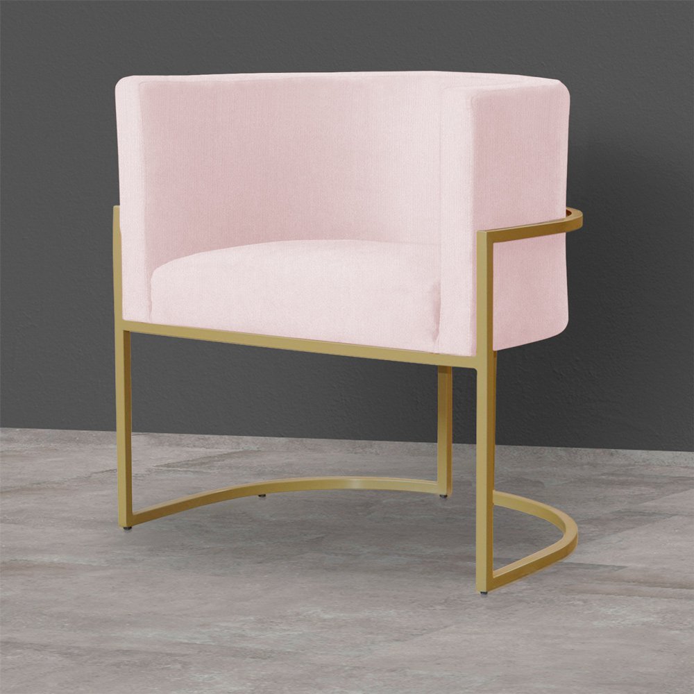 Kit 6 Poltronas Decorativa Sala de Estar Luana Base Gold Suede Rosa Claro - Montanaris Decor Md Mont - 4