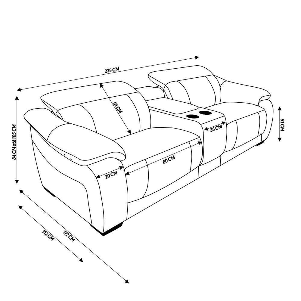 Sofá Elétrico Reclinável e Retrátil 2 Lugares com Porta Copos Confortline Home Couro Marrom- Touro e - 5
