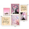 Kit 6 Quadros Decorativos Hall Entrada Moldura Caixa Pinus Frases Feminino Moderno Colorido - 6