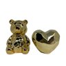 Conjunto decorativo urso dourado e coração 3D cerâmico - 2