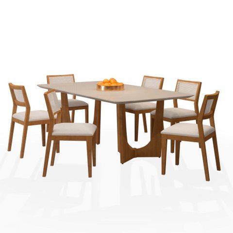Mesa de Jantar Trento 6 Cadeiras Bella Cinamomo/off 200cm