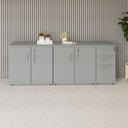 Ver imagem 1 de Armário Balcão 1,96m x 45cm Escritório e Home Office com 4 Portas 2 Gavetas e 1 Gavetão Fichá