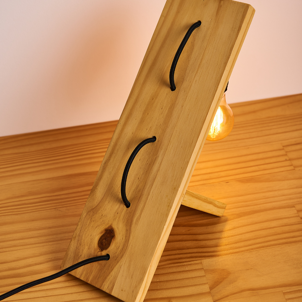 Luminária de madeira pinus com fio de tecido preto - 3