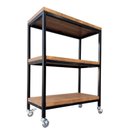 Ver imagem 1 de Carrinho Auxiliar / Aparador / Ilha para Cozinha Estilo Industrial - com 3 Prateleiras e 4 Rodízios