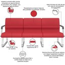 Ver imagem 3 de Cadeira Longarina 3 Lugares Recepção com Braço Pés Cromado Lev P03 Crepe Vermelho - Lyam Decor