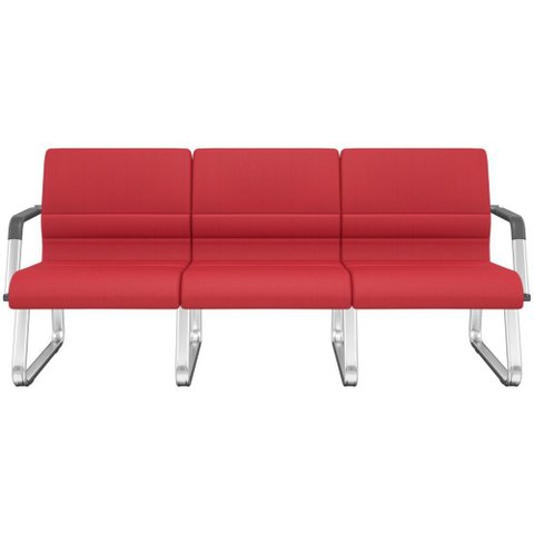 Cadeira Longarina 3 Lugares Recepção com Braço Pés Cromado Lev P03 Crepe Vermelho - Lyam Decor