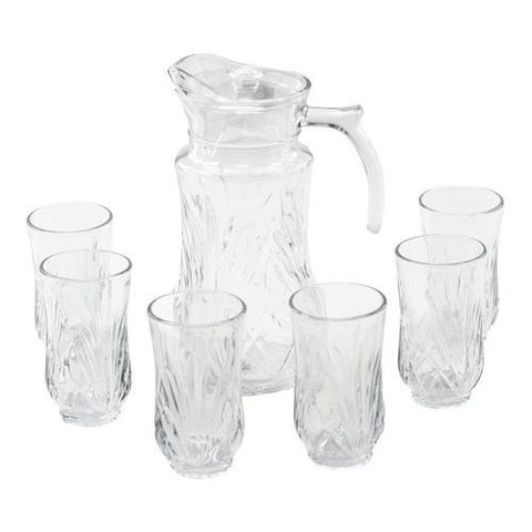 Jarra De Vidro Com 6 Copos Tampa Água Suco 1800ml