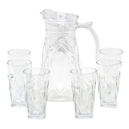 Jarra De Vidro Com 6 Copos Tampa Água Suco 1800ml - 1