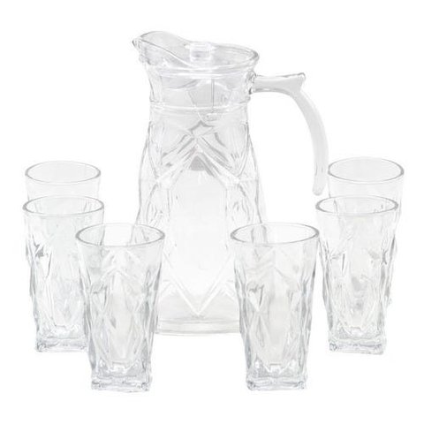 Jarra De Vidro Com 6 Copos Tampa Água Suco 1800ml