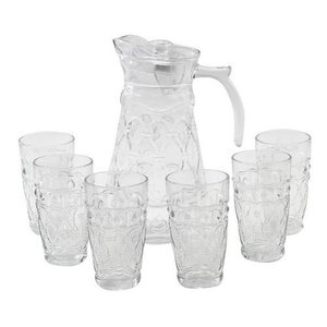 Jarra De Vidro Com 6 Copos Tampa Água Suco 1800ml