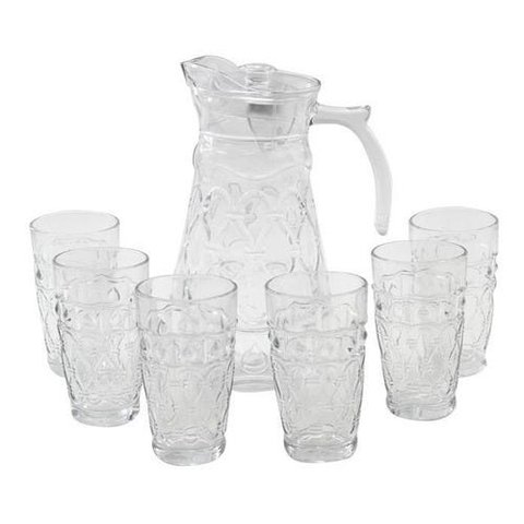 Jarra De Vidro Com 6 Copos Tampa Água Suco 1800ml