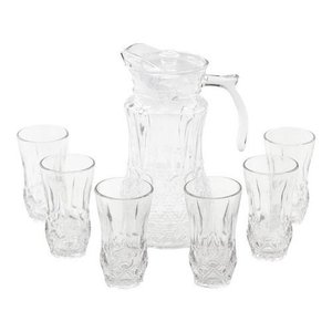 Jarra De Vidro Com 6 Copos Tampa Água Suco 1800ml