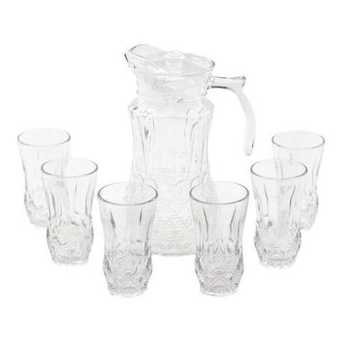 Jarra De Vidro Com 6 Copos Tampa Água Suco 1800ml