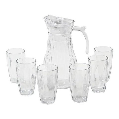 Jarra De Vidro Com 6 Copos Tampa Água Suco 1800ml