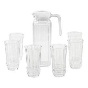 Jarra De Vidro Com 6 Copos Tampa Água 1800ml Suco