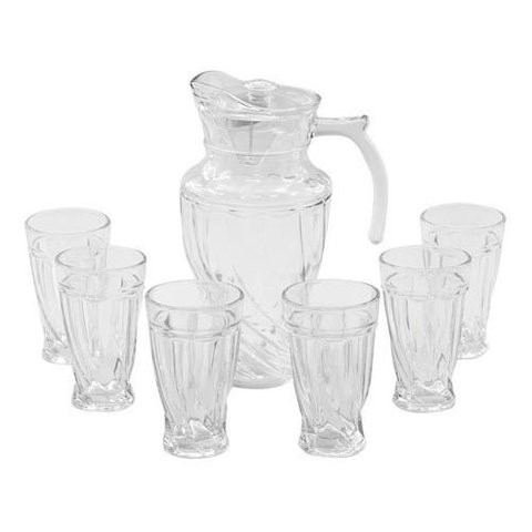 Jarra De Vidro Com 6 Copos Tampa Água Suco 1800ml