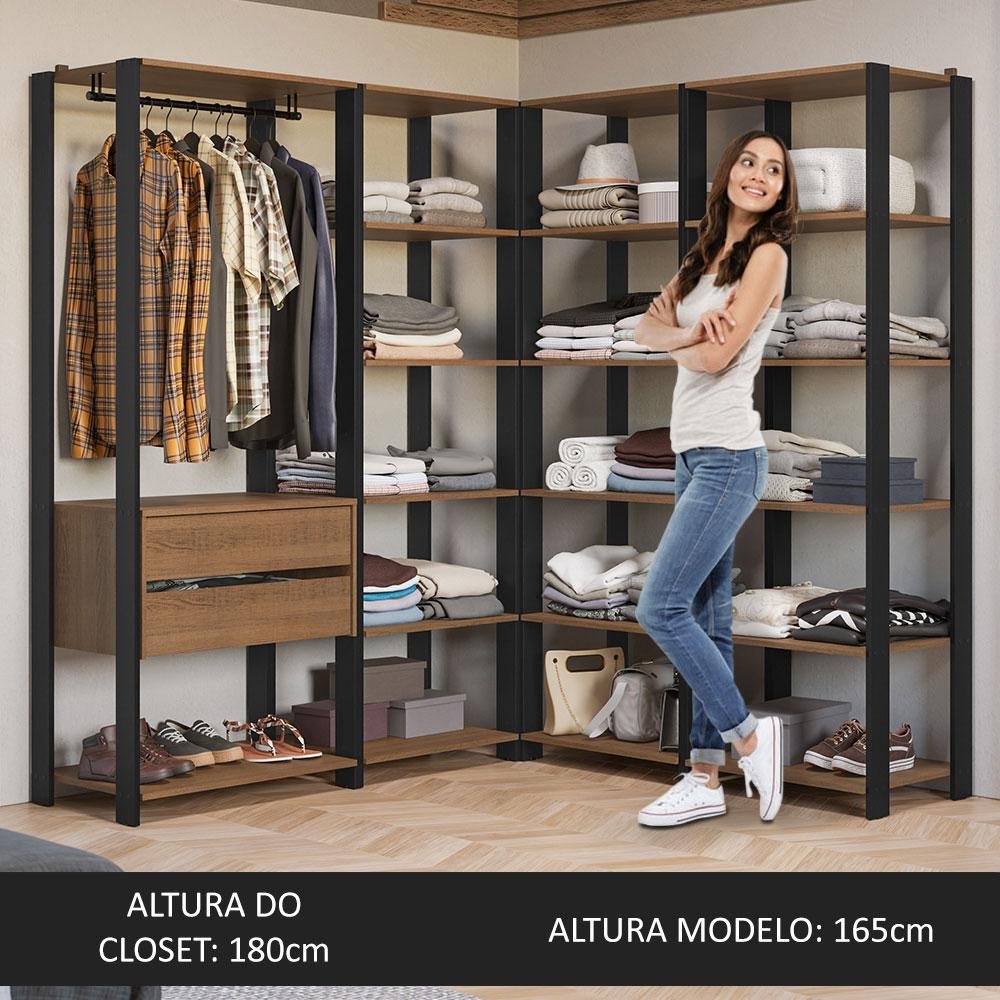 Guarda-roupa Closet Modulado Valencia 2 Gavetas 337cm Rustic/preto Madesa 05 - 6