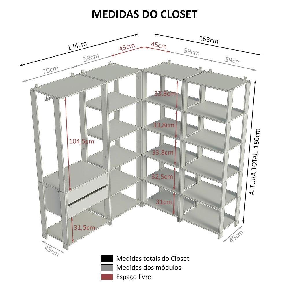 Guarda-roupa Closet Modulado Valencia 2 Gavetas 337cm Rustic/preto Madesa 05 - 4